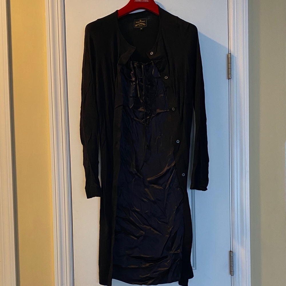 Vivienne Westwood Thin Wool Silk Combination Dress Logo Buttons Black - Picture 2 of 11